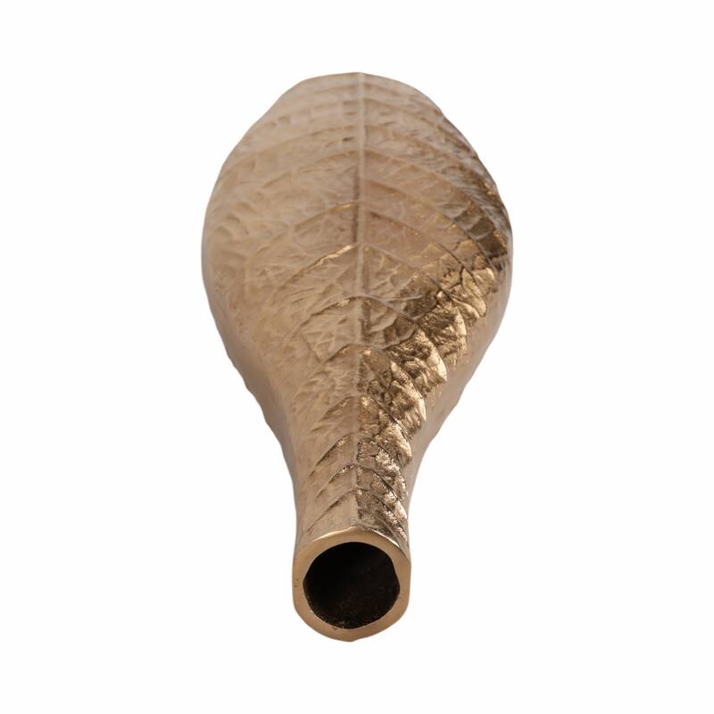 Metal Sleek Leaf Vase - Gold