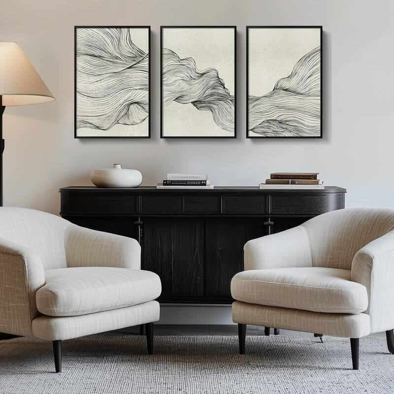 Framed Black and Beige Abstract Wall Art