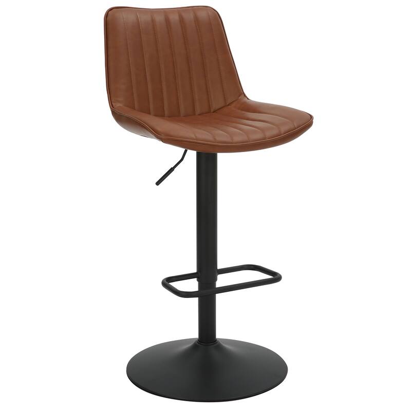 Contemporary Faux Leather & Metal Adjustable Air-Lift Stool, Set of 2 - Saddle
