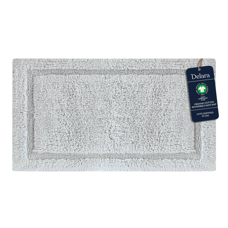 Delara Organic Cotton Reversible Bath Mat, 3000 GSM, GOTS Certified, Ultra-Thick & Super Absorbent, Quick-Drying Bathroom Rug - 30"X50" - Light Grey