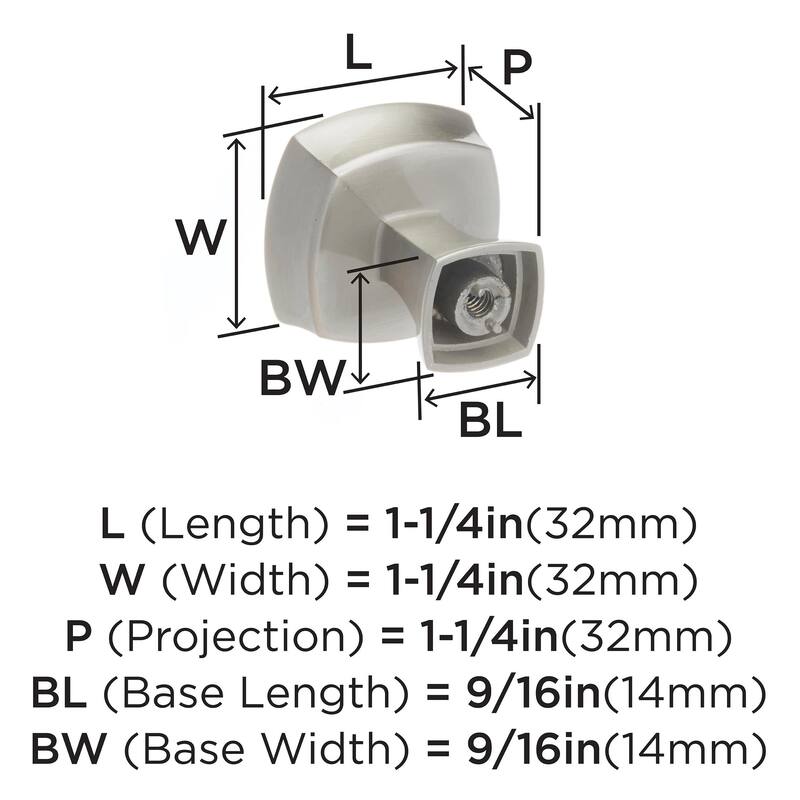 Stature 1-1/4 in (32 mm) Length Satin Nickel Cabinet Knob - 10 Pack - 1.25