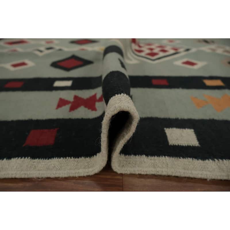 Hand Woven Oriental 100% Wool Carpet Southwestern Tribal Green Kilim Area Rug - 8' 0'' X 5' 0''