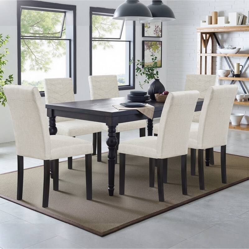 Javlergo 2/4/6 Piece Upholstered Dining Chairs Set with High Back and Wooden Legs Fabric Parson Chairs for Kitchen Living Room - Set of 6 - Beige