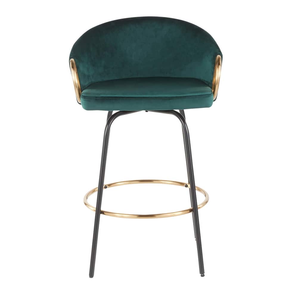 Silver Orchid Battista 26" Fixed-Height Counter Stool with Black Metal Legs & Gold Footrest (Set of 2)