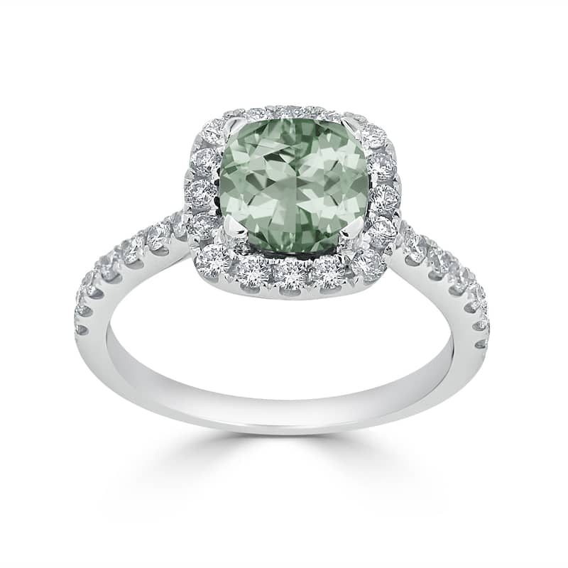 Auriya 3/4ct Cushion-cut Green Amethyst and Halo Diamond Engagement Ring 1/2cttw 14k Gold
