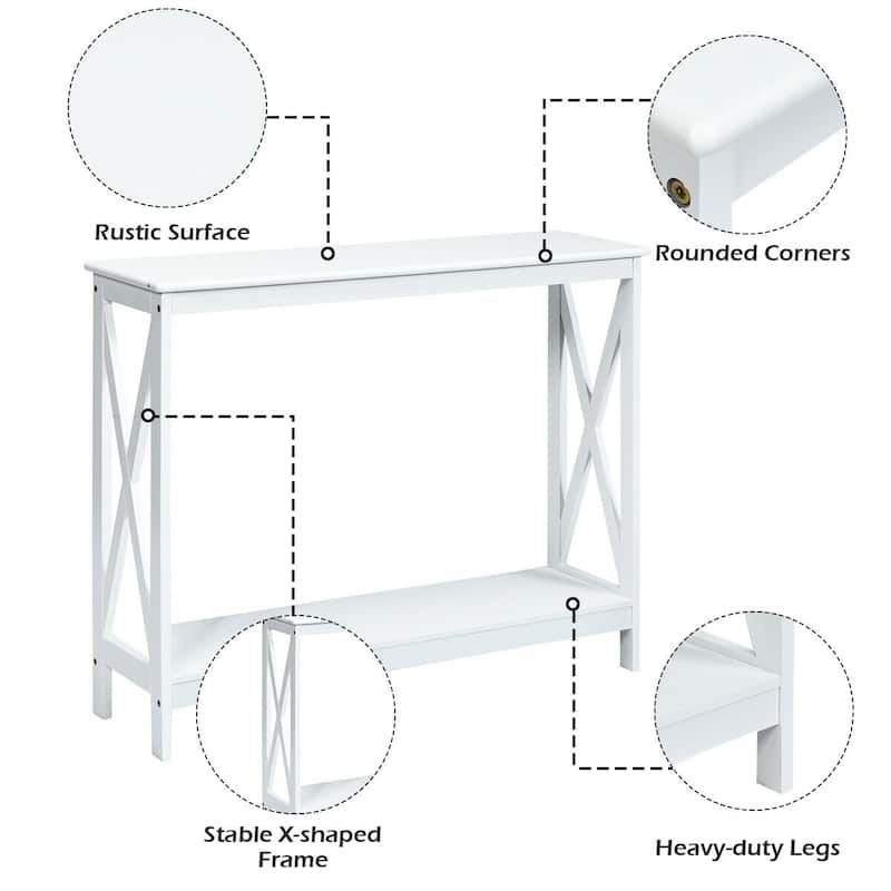 Space-Saving Console Table with Modern X-Shape and Large Shelves Perfect for Entryway or Living Room