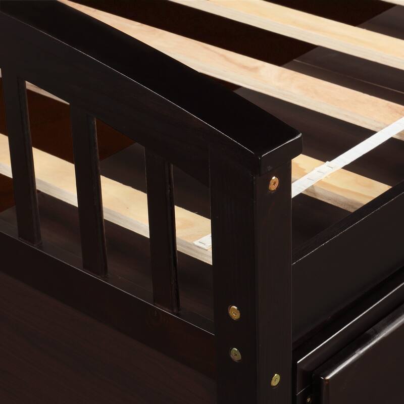 Twin Size Solid Wood Platform Bed with 6 Storage Drawers, Pine Wood Frame with Slats, No Box Spring Needed
