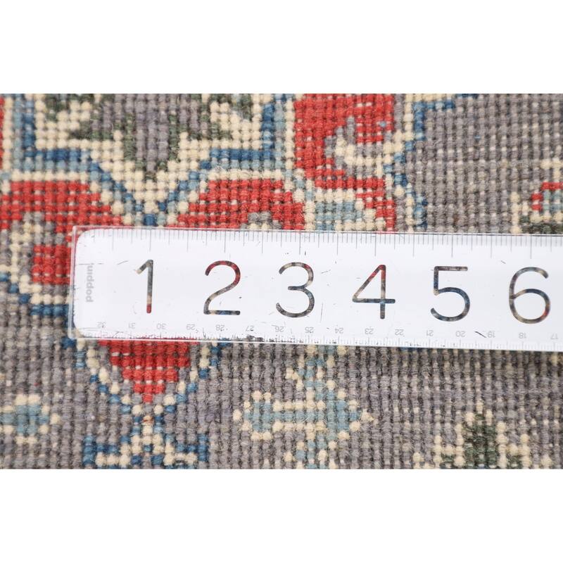 Geometric Grey Kazak Oriental Runner Rug Hand-Knotted Wool Carpet - 2'2" x 5'11"