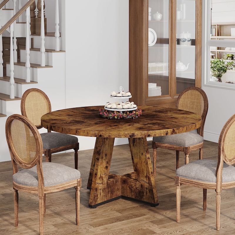 47" Round Dining Table for 4, Farmhouse Kitchen Table Small Dinner Table Wood Kitchen Table for Dining Room Living Room