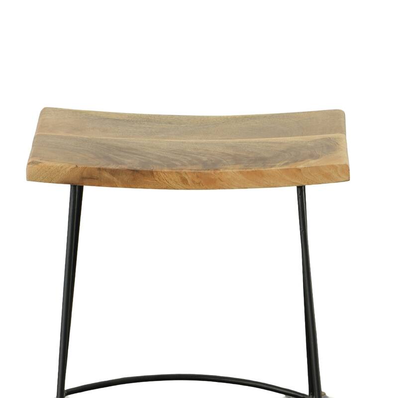 25-Inch Tall Set of 2 Backless Counter Height Bar Stools with Wood Seat and Black Steel Frame - 25”H x 22”W x 17.88”D