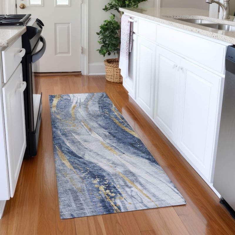 Premium Washable Super Soft Modern Contemporary Mayfield Rug - Blue - 2'3" x 7'6"