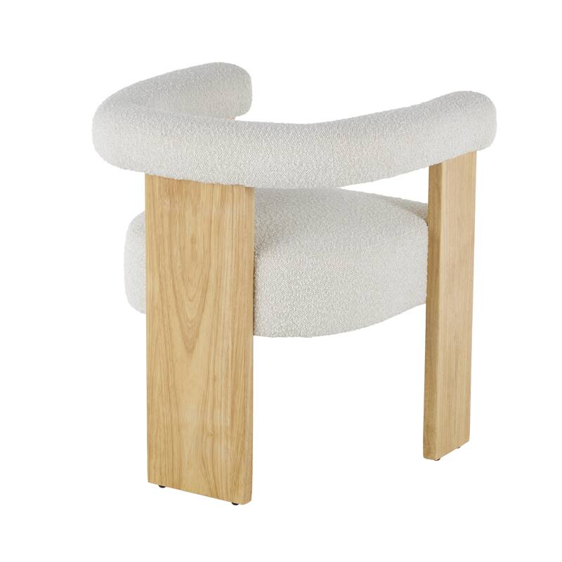 Cream Polyester Curved Back Mid Century Modern Round Boucle Living Room Accent Chair with Brown, Light Brown or Black Wood Frame