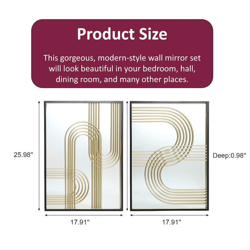 Modern Gold Iron Loops Rectangular Accent Wall Mirrors (Set of 2) - 25.98" H x 17.91" W x 0.98" D