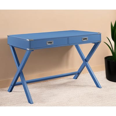 42" Blue Writing Desk With Two Drawers