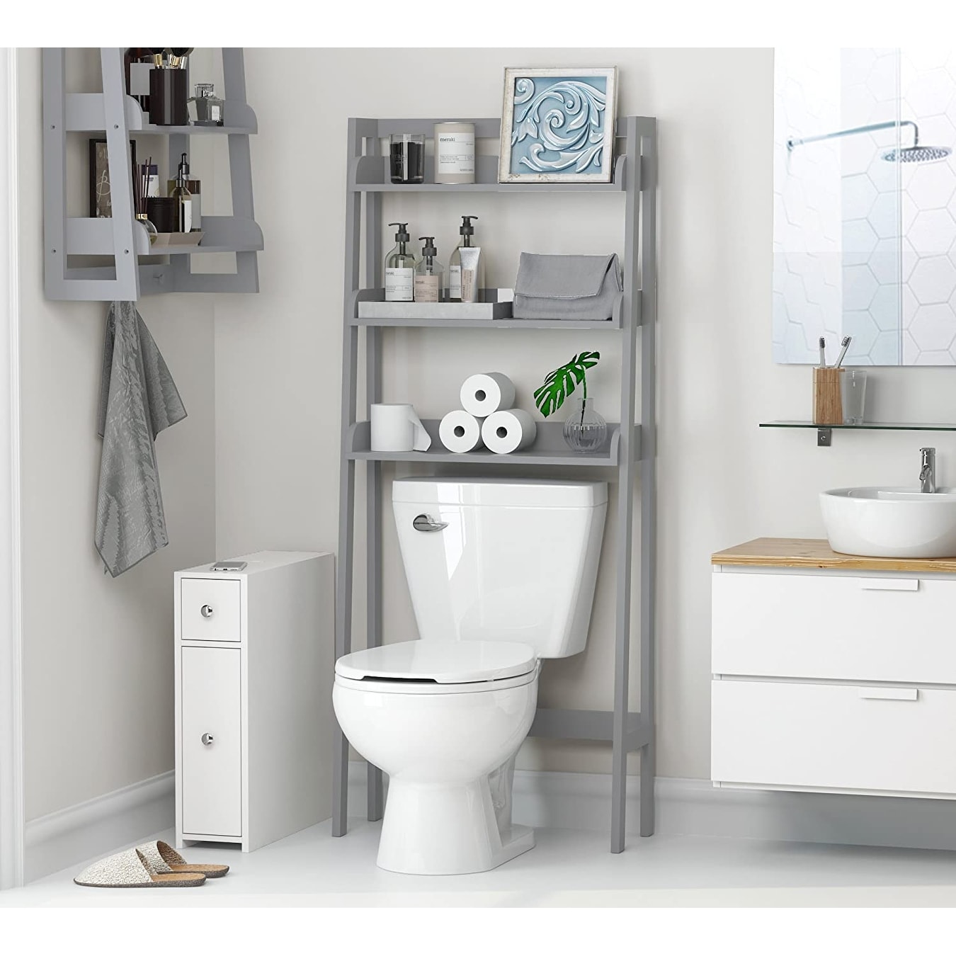 UTEX 3-Shelf Bathroom Organizer Over The Toilet, Bathroom Space saver,  Bathroom Shelf, White Finish
