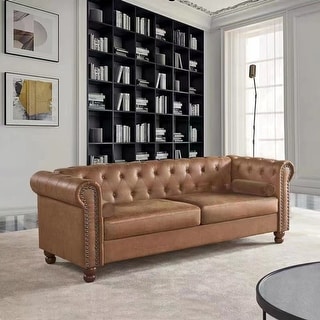 Brown Classic Upholstered Sofa with Button Tufting and Nailhead Accents - Bed Bath & Beyond