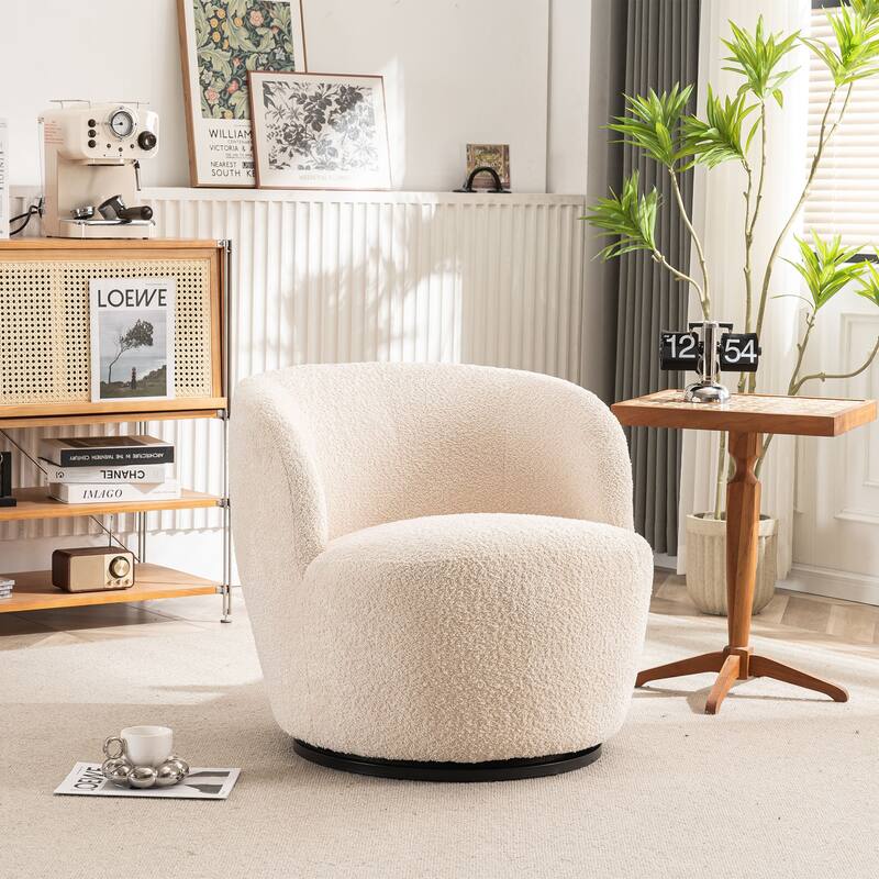 Swivel Accent Chair, Furry Round Barrel Chair