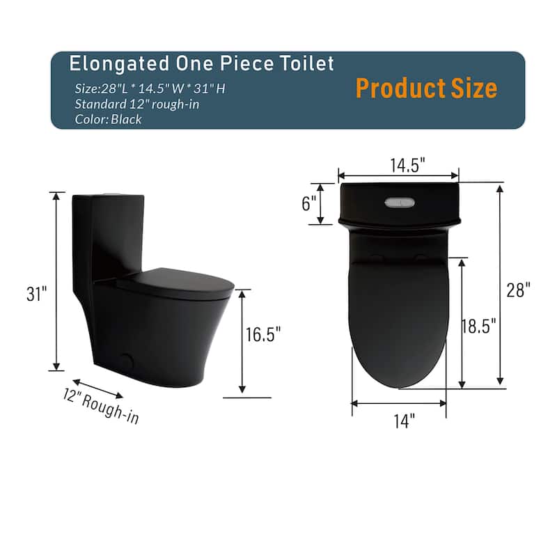 Elongated One Piece Toilet Dual Flush 1.1/1.6 GPF Water Saving Map 1000g