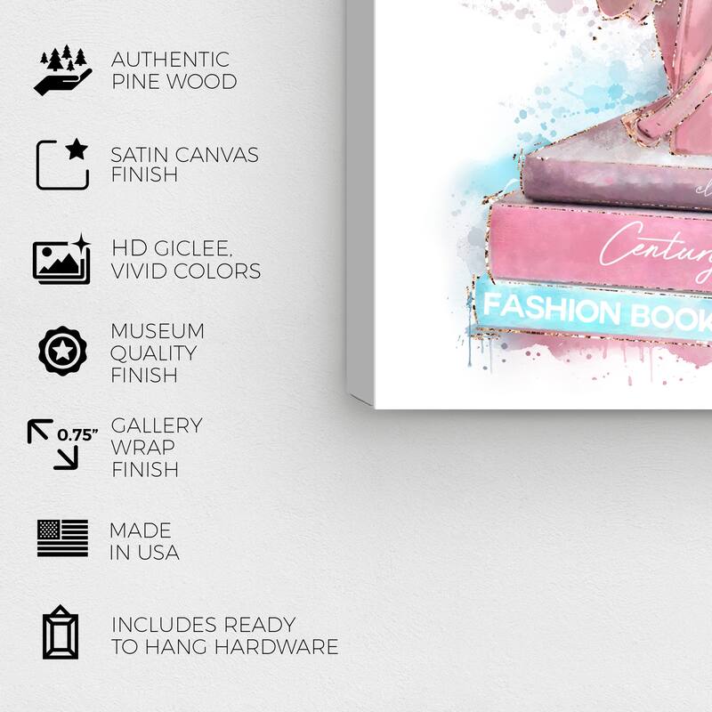 Wynwood Studio Canvas Fashion and Glam Pink Fashion Books Pink and Pastel Pink Glam Wall Art Canvas Print