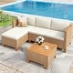 preview thumbnail 23 of 37, MAISON ARTS Outdoor Sofa Set，All-Weather Solid Wood Wicker Sectional Furniture Set 4-Seat + Table