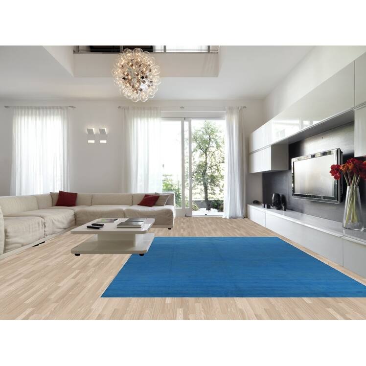 Hand Knotted Oriental 100% Wool Carpet Modern Solid Navy Blue & Blues Gabbeh Area Rug - 13' 4'' X 9' 11''