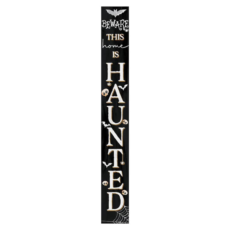 HomeRoots 72" Black And White Solid Wood Beware Halloween Ghost Porch Sign