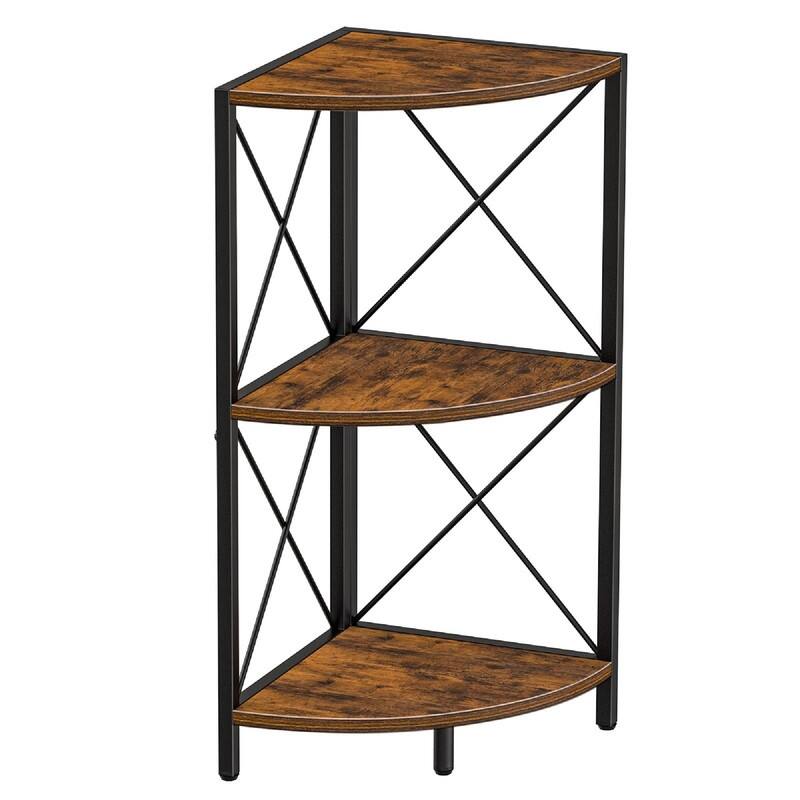 Corner Shelf with Metal Frame - 11.8"D x 11.8"W x 26.9"H - Rustic Brown
