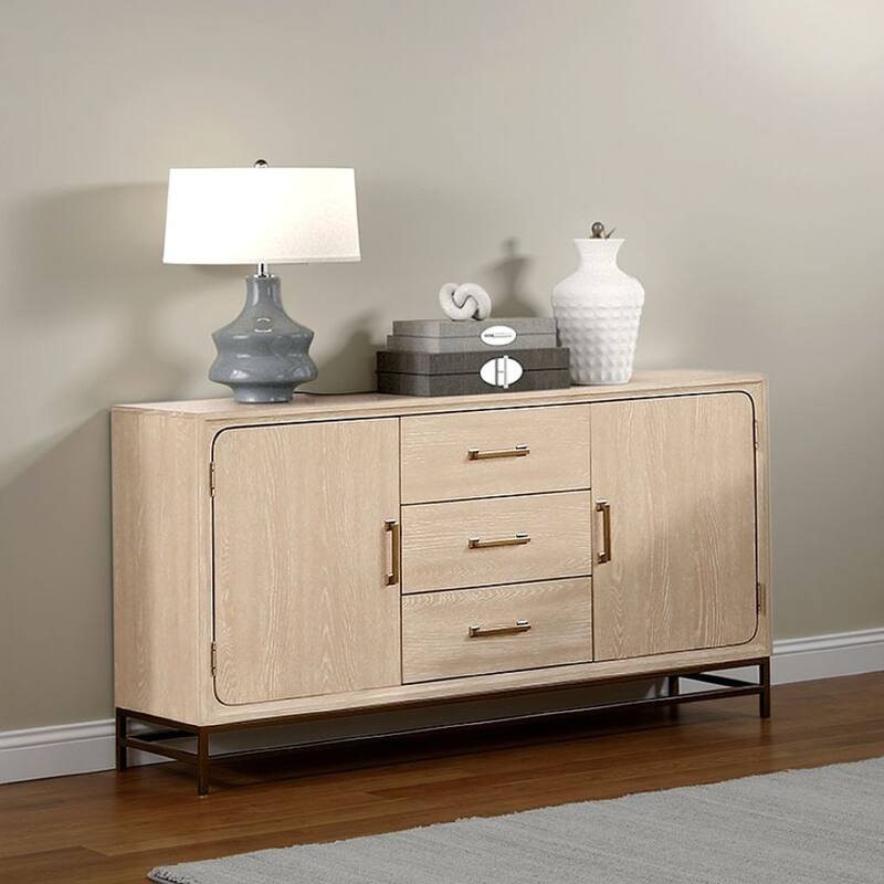 Rozie Sideboard Buffet Console, 3 Drawers, 2 Doors, Gray Wood, 60 Inch
