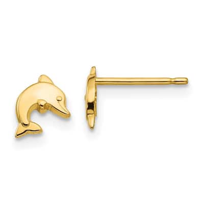 Curata 14k Yellow Gold 7x6mm Girls Polished Dolphin Post Earrings