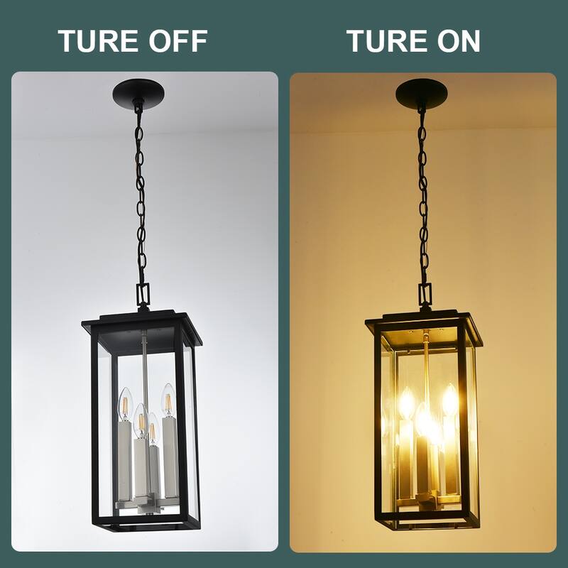 Farmhouse Outdoor Pendant Light Fixutre with Clear Glass - 4-light