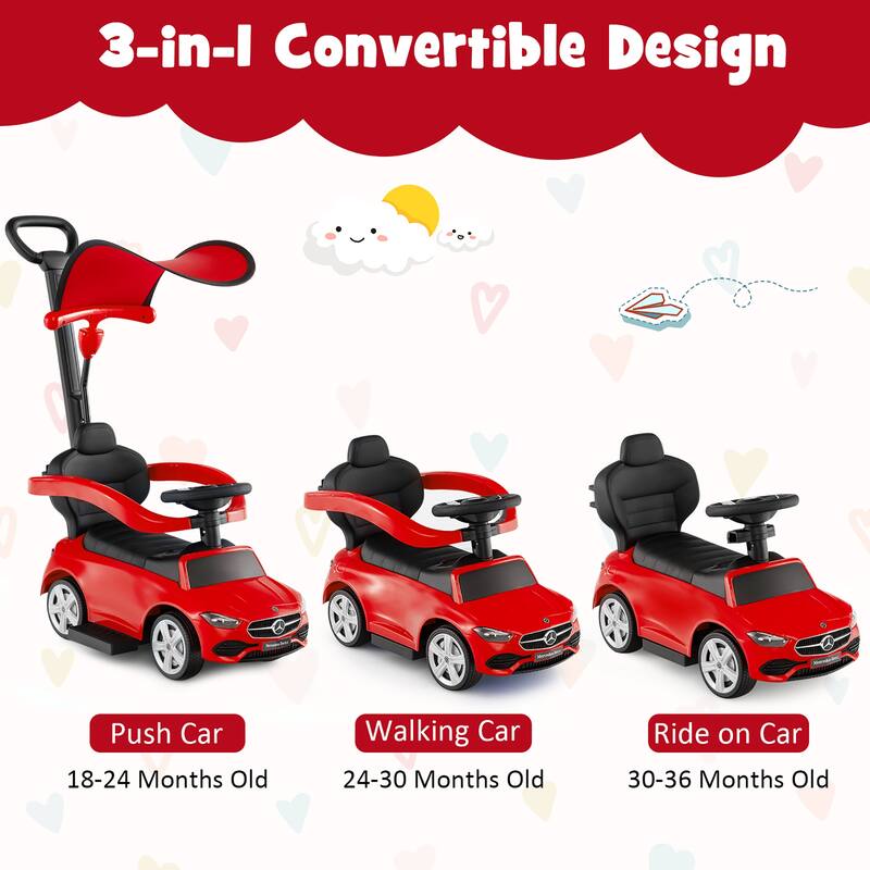 Gymax 3-in-1 Toddler Push Car w/Adjustable Canopy Under Seat Storage