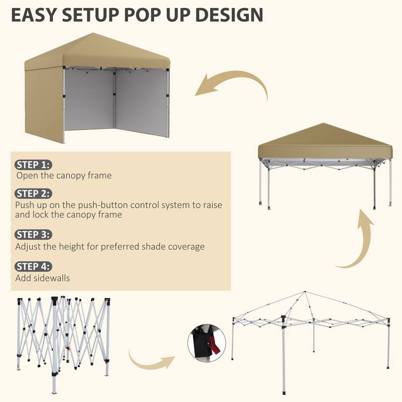 Outsunny 10' x 10' Pop Up Canopy with 3 Sidewalls, Leg Weight Bags and Carry Bag, Height Adjustable Party Tent