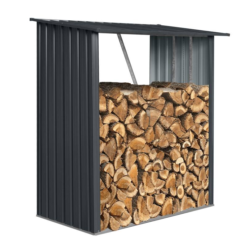 GDF Studio - Luray Outdoor Metal Firewood Rack with Sloped Roof and Open Airflow Design