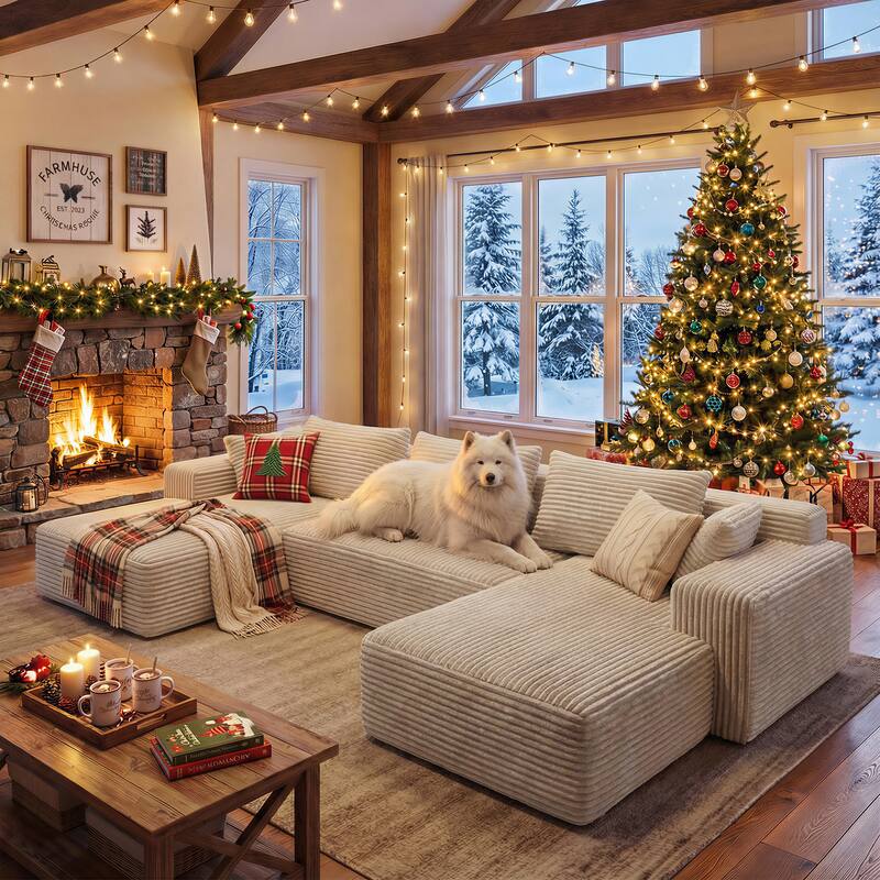 Oversized Modular Sectional Sofa, No Assembly Required, Corduroy Fabric, Deep Seat Cloud Couch with Chaise Foam Sofa