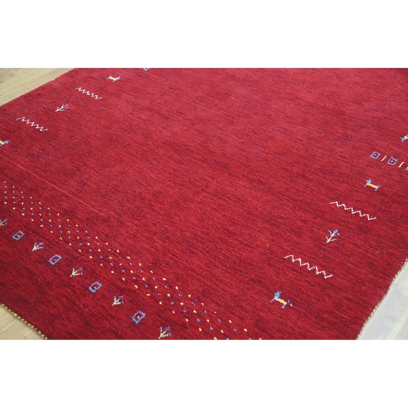 Red Tribal Gabbeh Indian Area Rug Handmade Wool Carpet - 5'6" x 8'0"