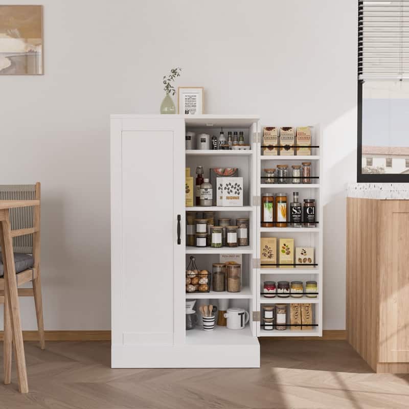 White Kitchen Storage Cabinet Pantry Cabinet with 2 Doors and Adjustable Shelves - White
