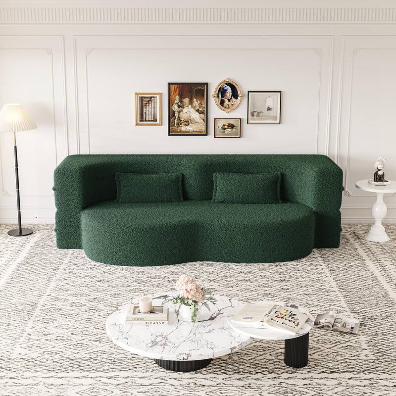 Convertible Teddy Fabric Foam-Filled Sleeper Sofa Bed - Green