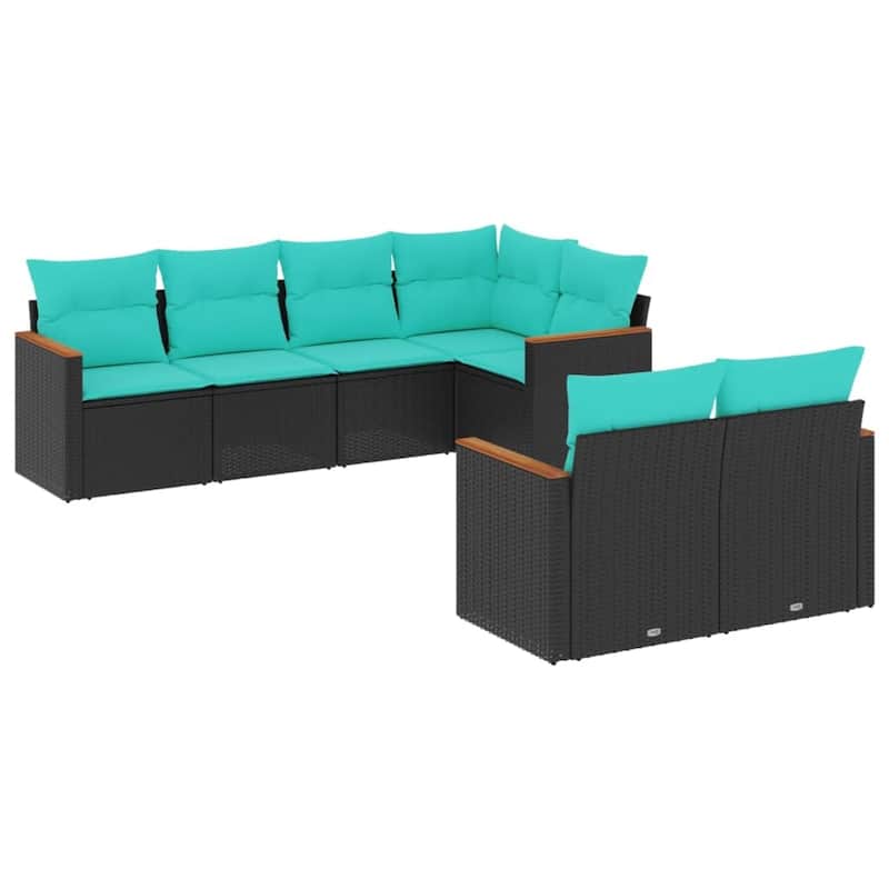 vidaXL 7 Piece Patio Sofa Set with Cushions Black Poly Rattan - 101.8x27.2x101.8