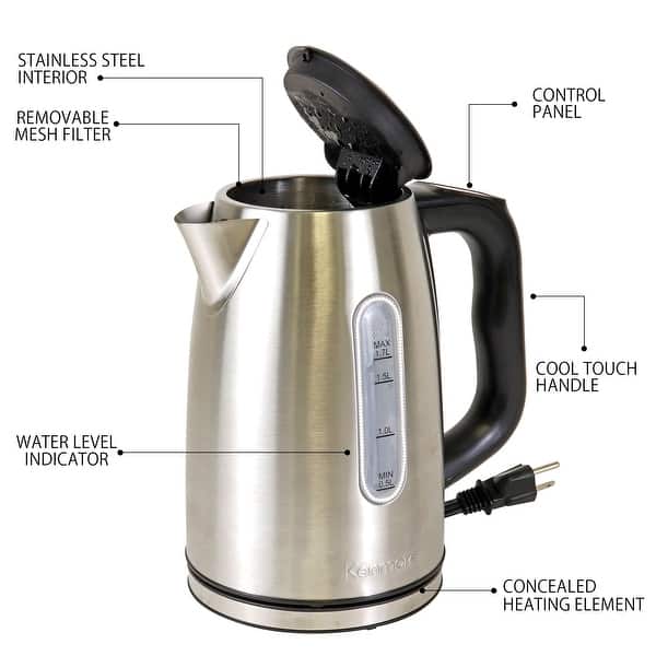dimension image slide 1 of 2, Kenmore 1.7L Cordless Electric Tea Kettle with 6 Temperature Pre-Sets