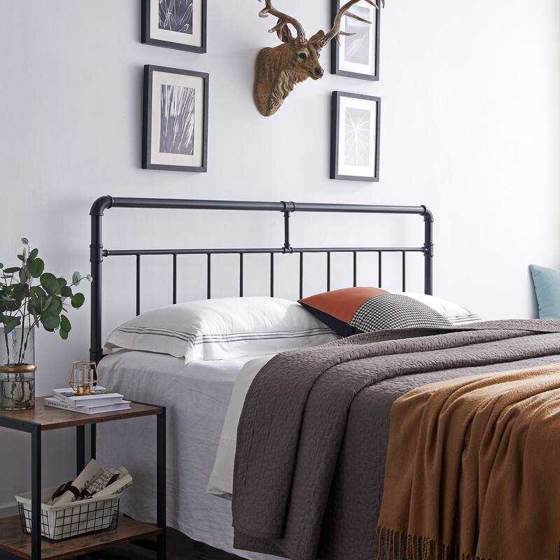 Industrial Iron Pipe King Size Headboard with Black Finish - Stylish Bedroom Accent