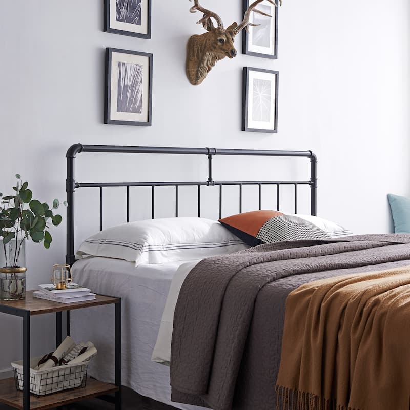 Roomfitters King Size Metal Headboard, Industrial Pipe Style Bed Headboard with Open Frame Design, Black - Black