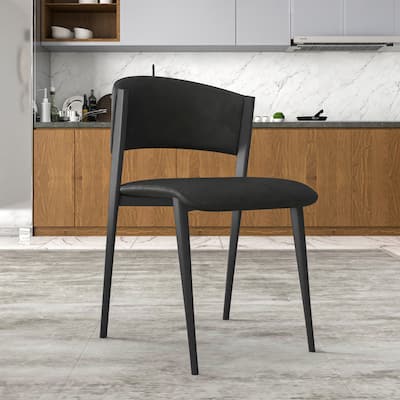 Aspen Mid-Century Modern Leather Set of 2 Leather Upholstered Dining Chairs with Open Back Side Chairs Padded Seat