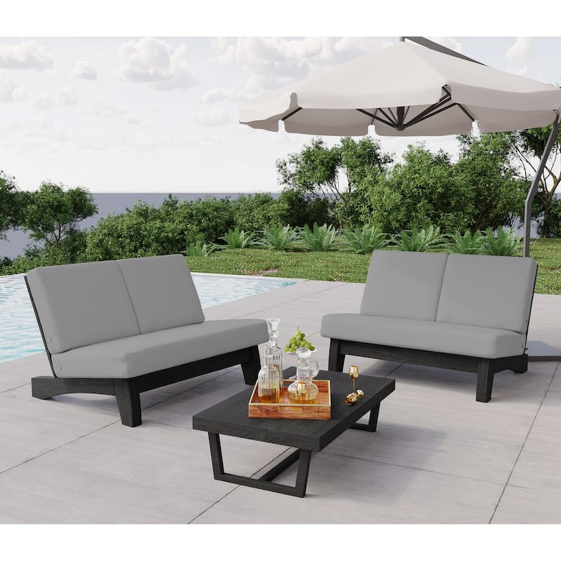 6-Piece Gray Sectional Wood Furniture Patio Sofa