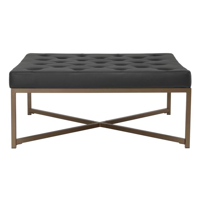 Studio Designs Home Camber Metal and Tufted Leather Large Cocktail Ottoman - Black