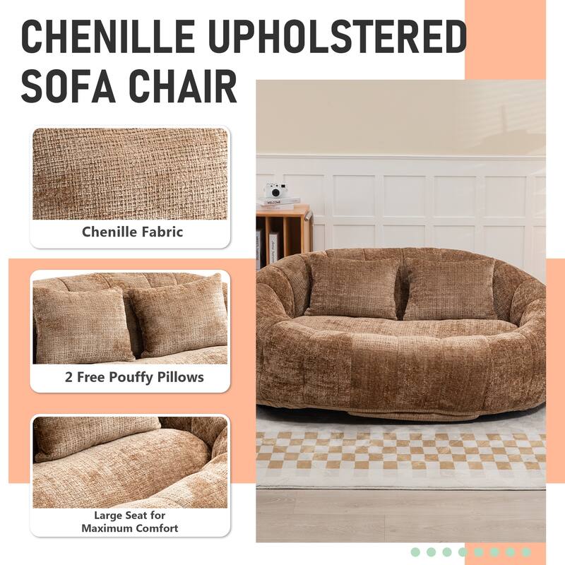 HOMEFUN Chenille Upholstered Durable Comfort Lounger High Back Bean Bag Loveseat Sofa