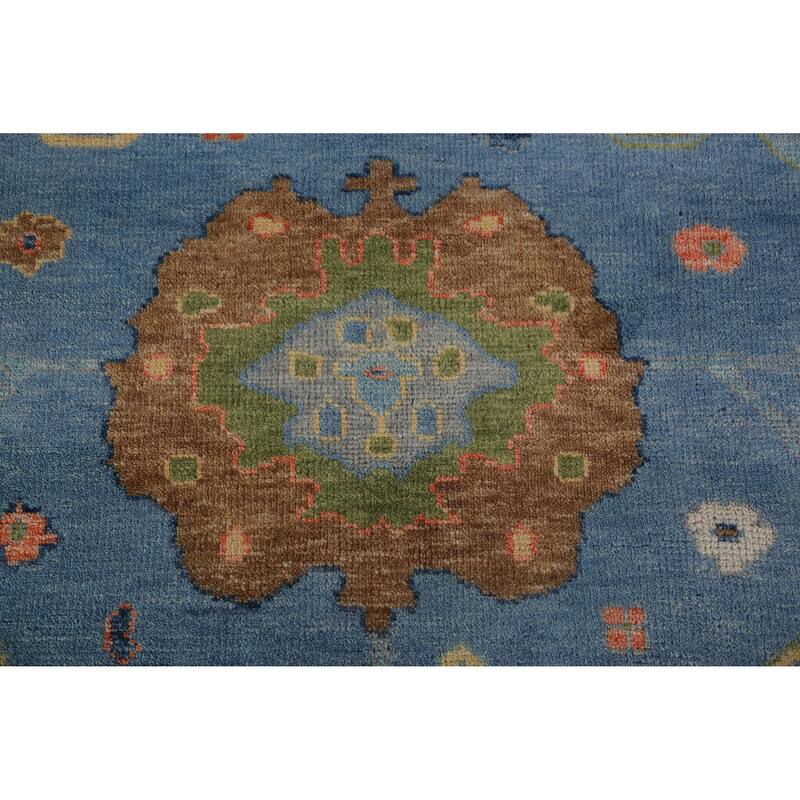 All-Over Blue Oushak Indian Large Rug Hand-Knotted Wool Carpet - 9'1" x 17'9"