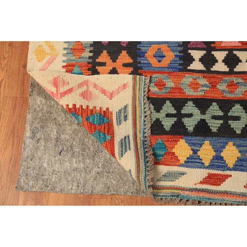 Geometric Kilim Area Rug Flatweave Oriental Multi-Color Wool Carpet - 9'11"x 12'10"