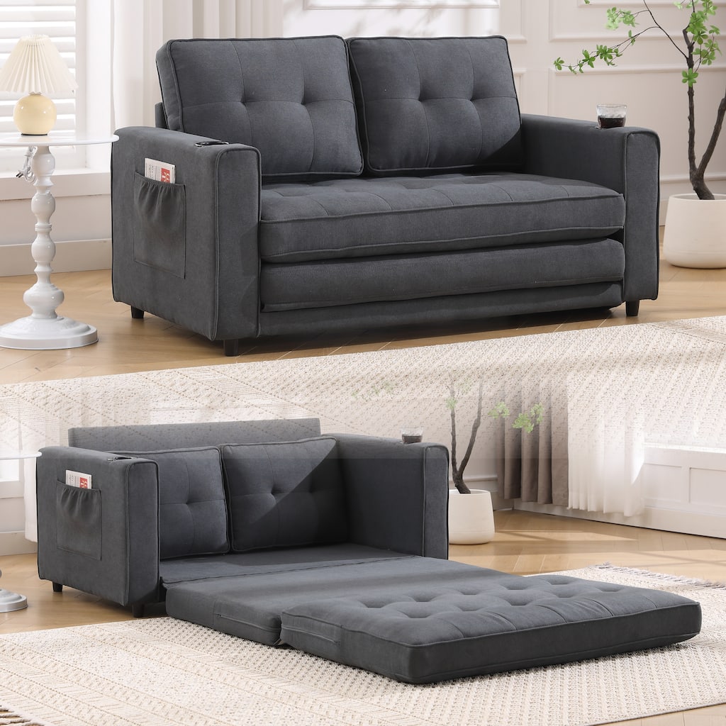 Versatile 3-in-1 Upholstered Futon Sofa Bed with Pull Out Sleeper and Multiple Functionalities