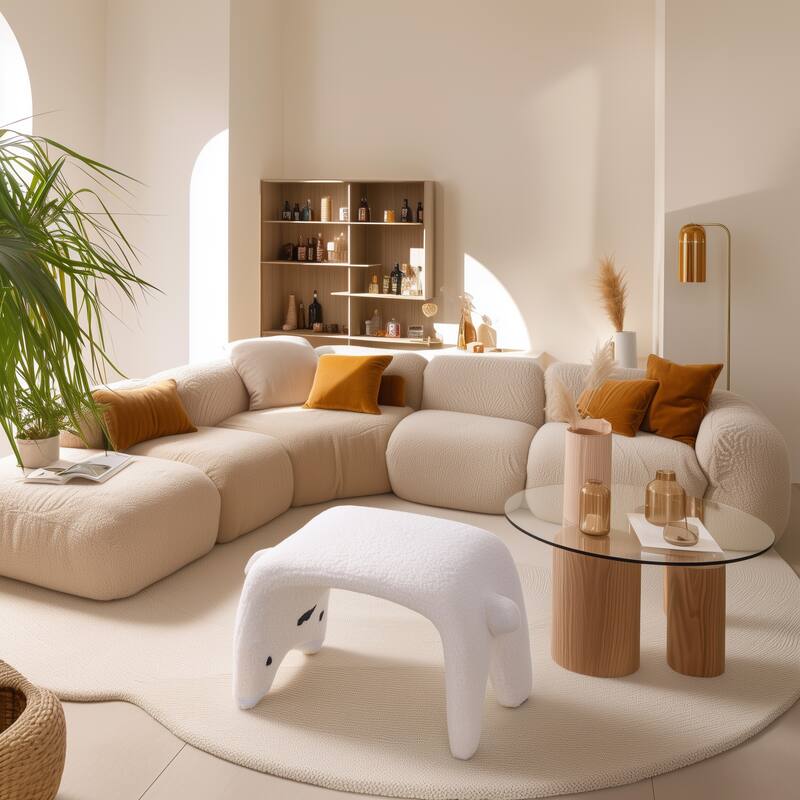 Cat Shape Upholstered Ottoman, Arched Footstool, Sofa Footrest