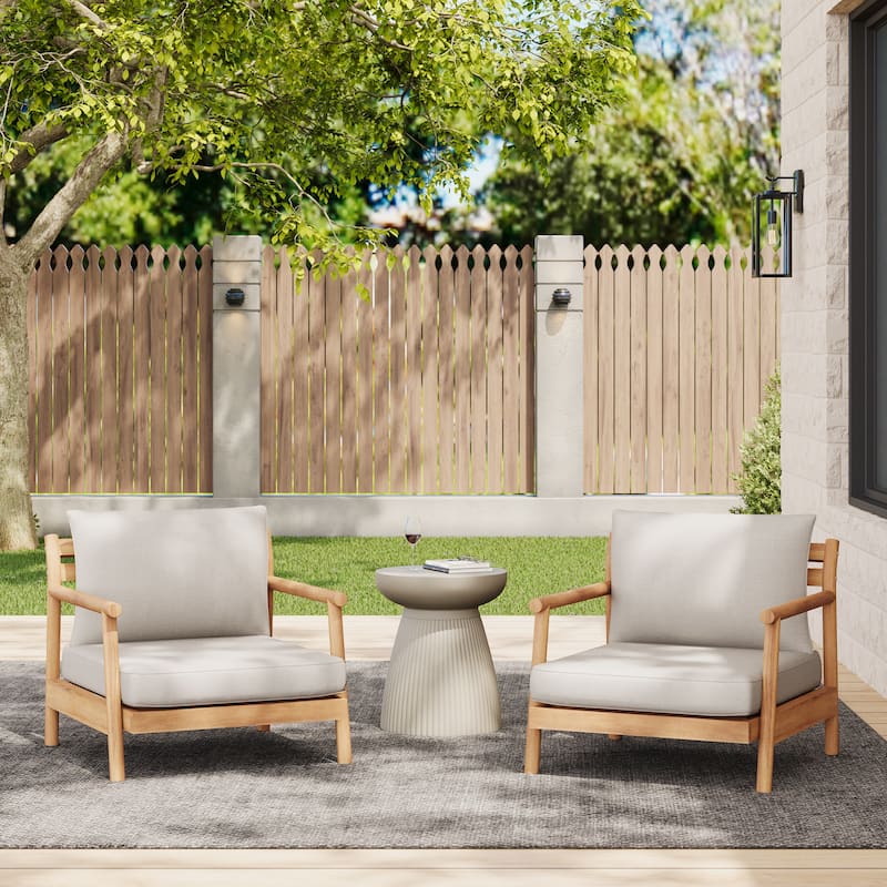 Christopher Knight Home - Delano Outdoor Acacia Wood Patio Set - Teak+Beige - 2pc Club Chair